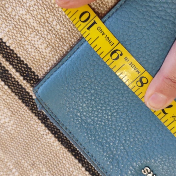 Michael Kors Blue Pebble Leather Single Zip Clutch with Wrist Strap - Picture 10 of 16